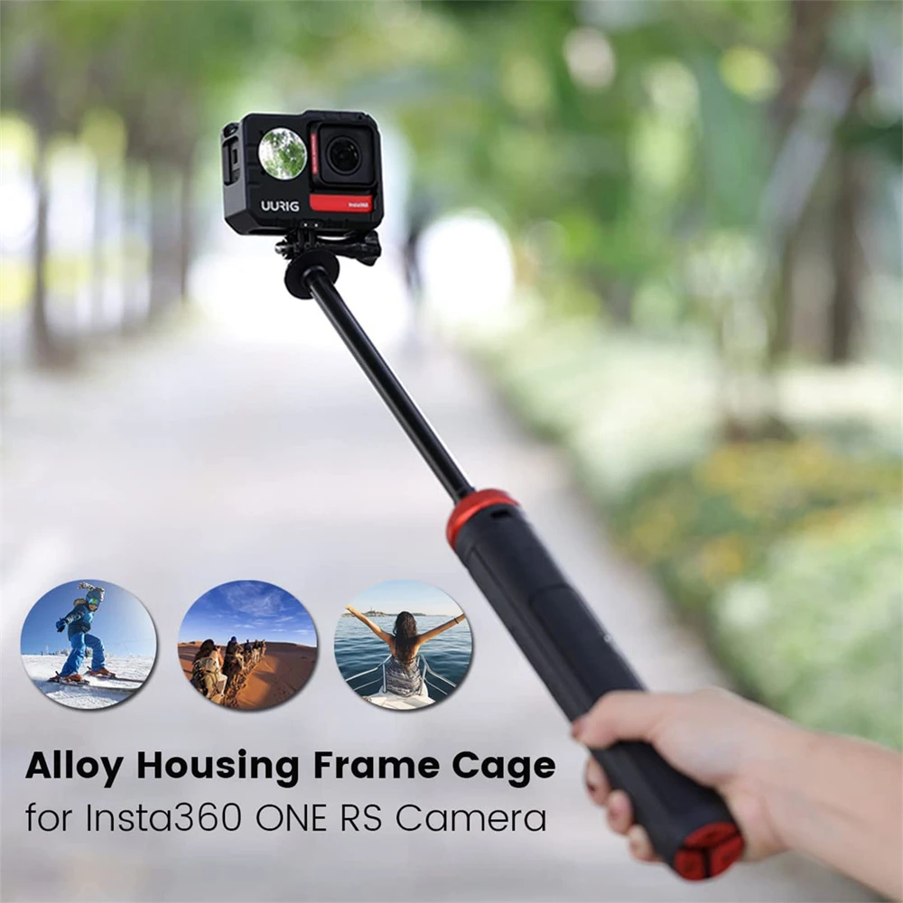 Imagem -06 - Uurig Quick Release Aluminium Câmera Cage Case para Insta360 One rs Action Câmera Protection Frame Sapato Frio para Tripé Mic Light