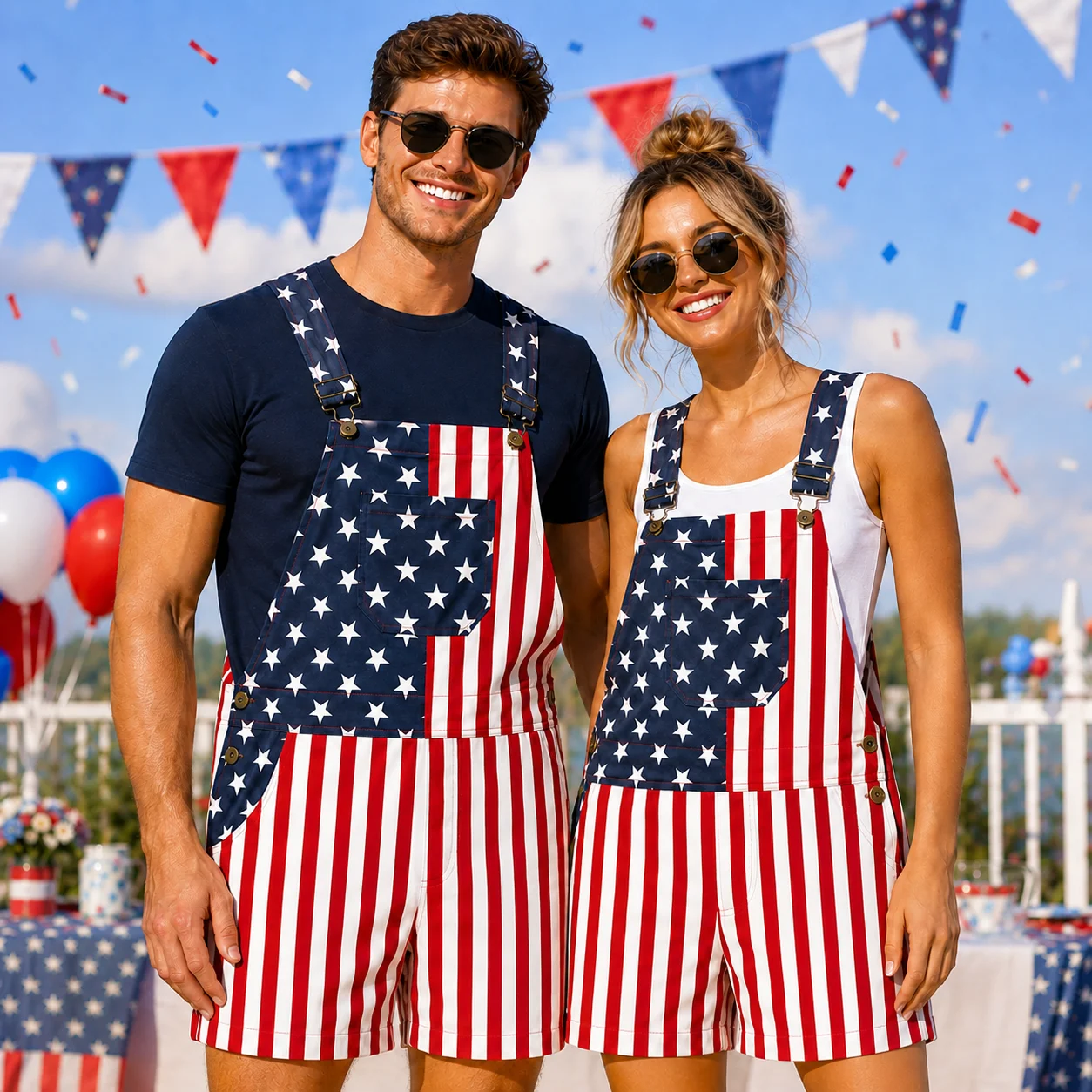 American Flag Overalls Men Women Short Romper Jumpsuit Unisex 4th July Independence Day Patriotic Summer Bib Shorts Stars Stripe