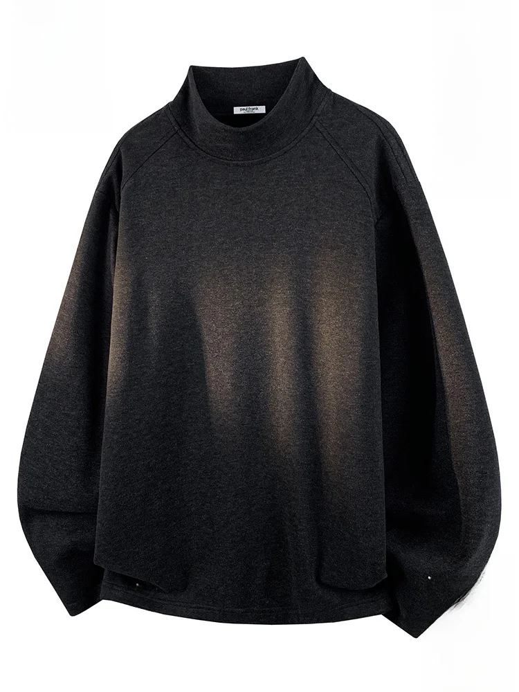 

Мужская свободная термофутболка с высоким воротником и длинными рукавами из утолщенного флиса для повседневной носки осенью и зимой