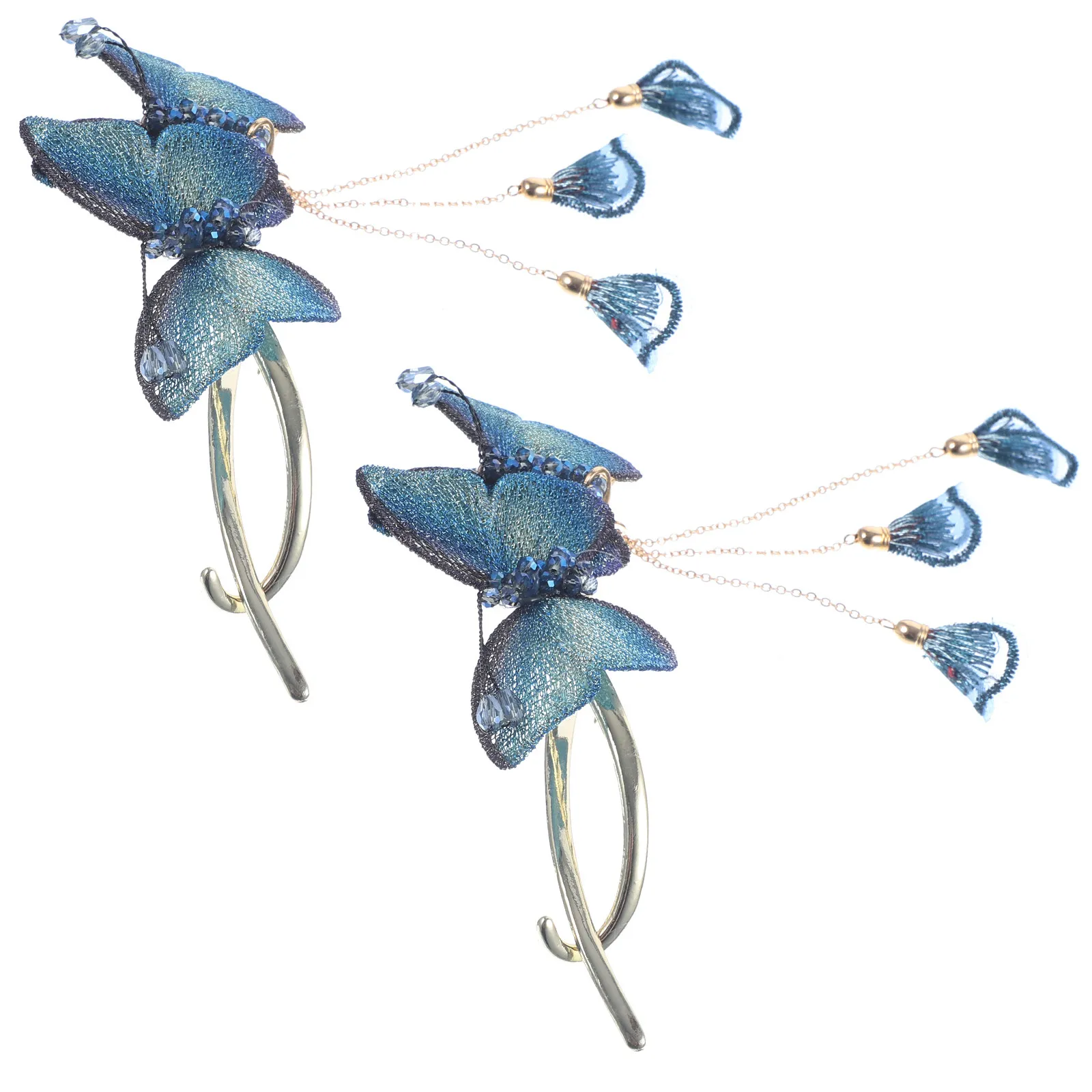 

2pcs Butterflies Clip Metal Tassel Hairpin For Women Chinese Exquisite Temperament Hair Accessories Styling Tool For Thick Hair