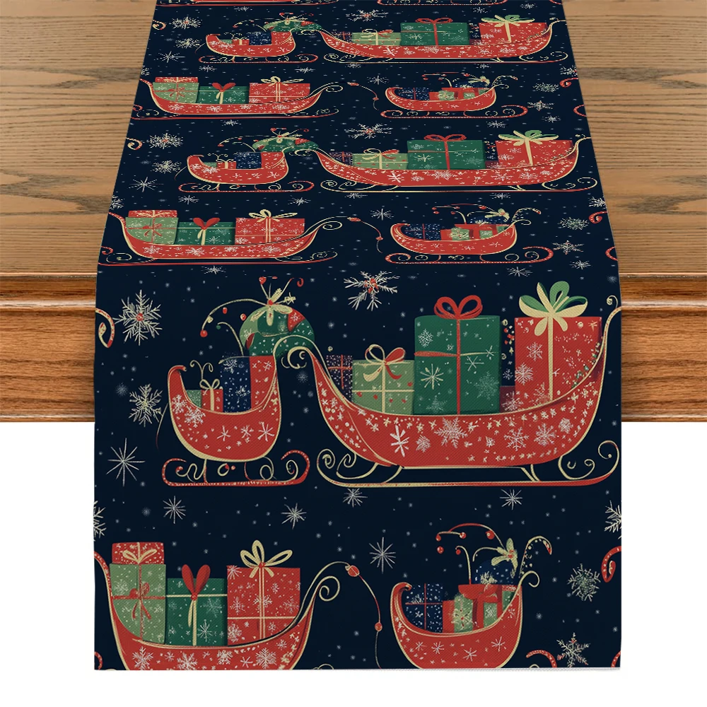 Snowflakes Christmas Sleigh Presents Table Runner Kitchen Table Decor Farmhouse Dining Table Runners Wedding Party Decorations