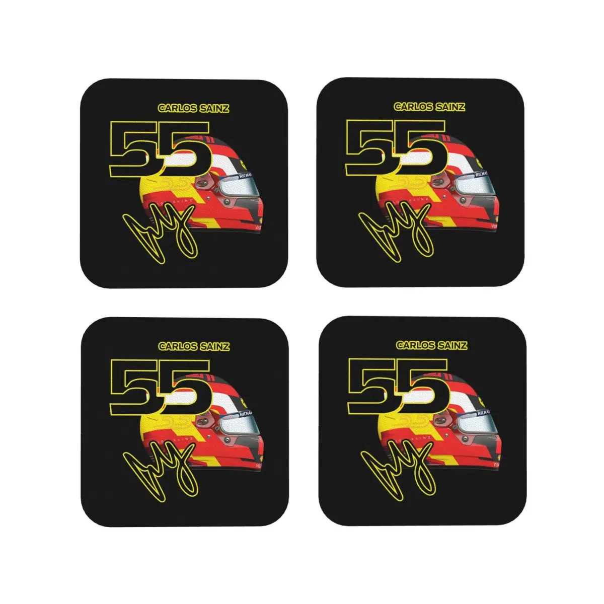 Carlos Sainz Jr F1 Signature Graphic Coasters Kitchen Placemats Insulation Cup Coffee Mats For Decor Tableware Pads Set of 4