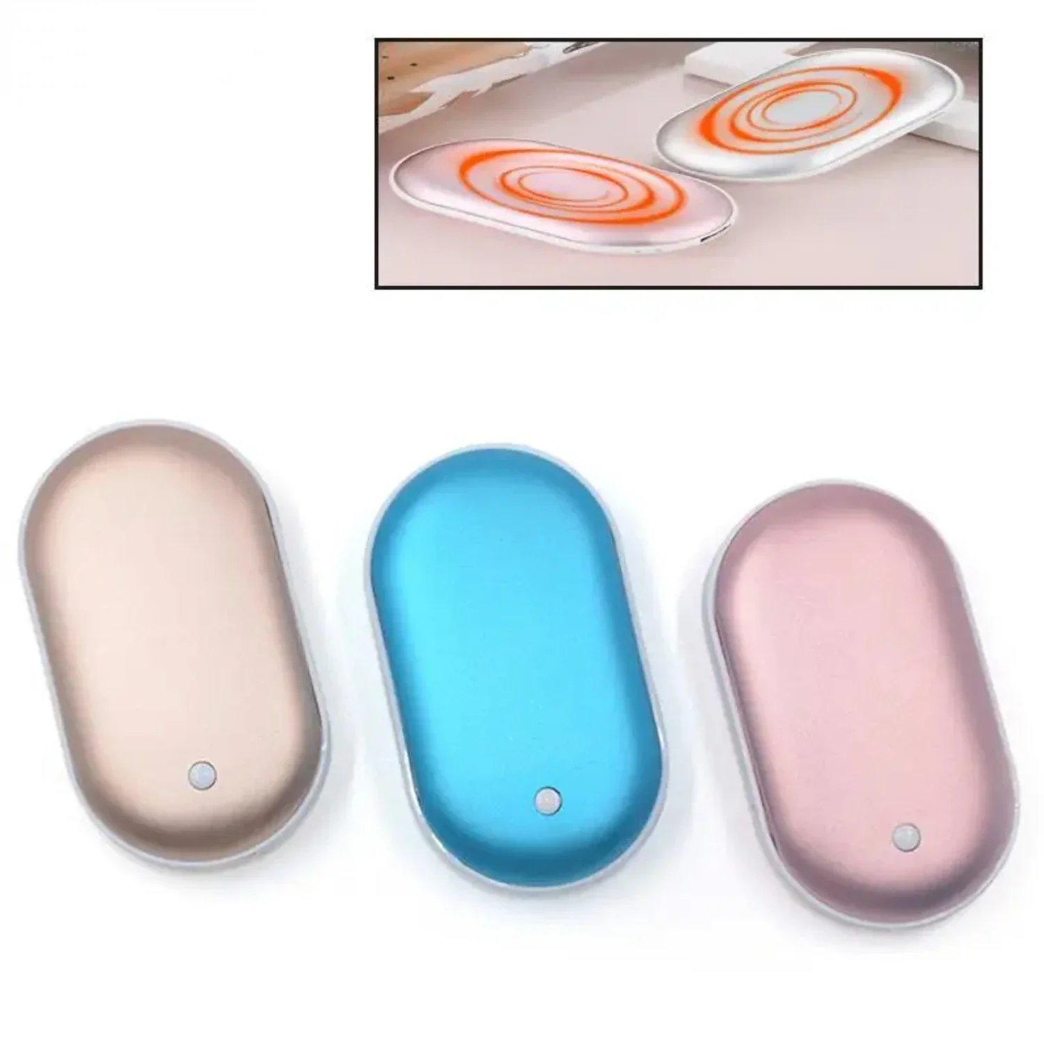 

Efficient compact double-sided USB rechargeable mini hand warmer with essential 5000mAh mobile power. Portable quick heating win