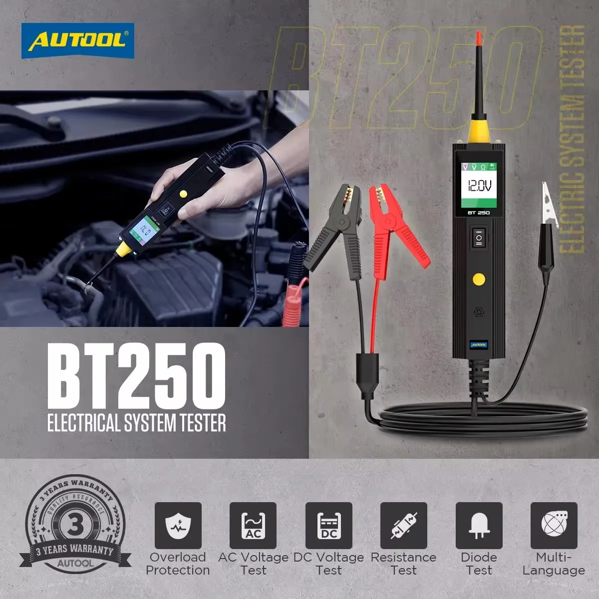 

AUTOOL BT250 Car Circuit Tester Power Probe Automotive Scanner Electrical Auto LED Display Voltage Digital Diagnostic Tools