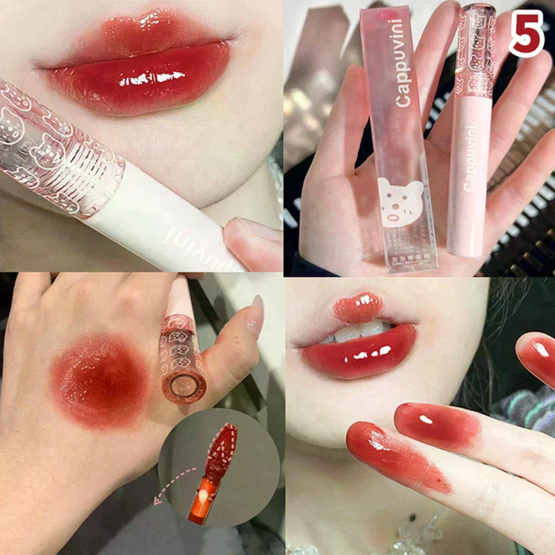 Cappuvini Ciliegia Finitura a specchio impermeabile Lucidalabbra d'acqua Nude Rosso Trasparente Tinta Vetro Olio per labbra Trucco liquido per un aspetto voluminoso