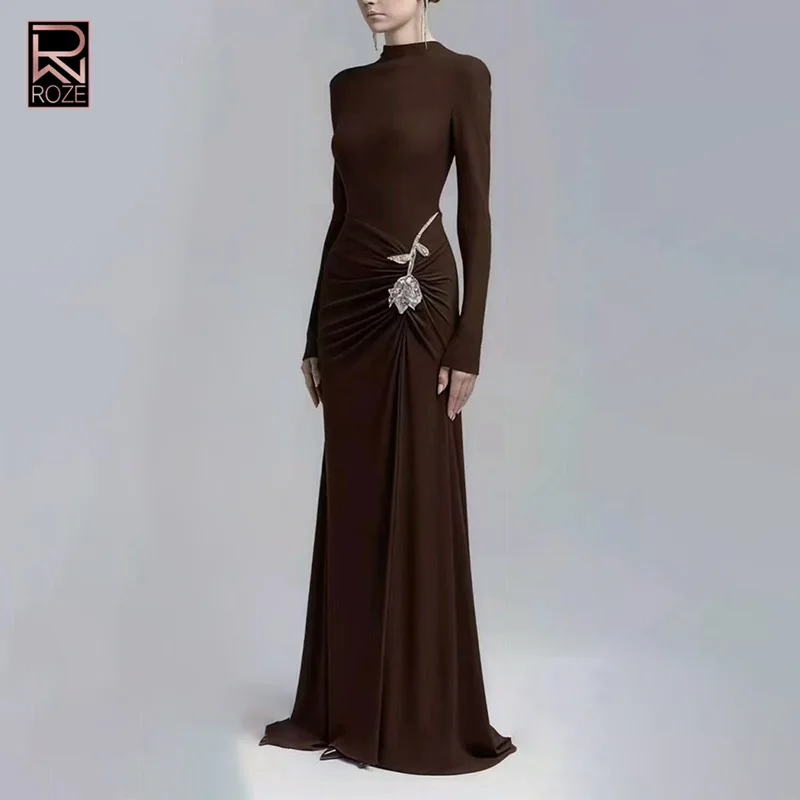 فستان أنيق متوسط الطول موديل 2025 مع كشكشة وأحجار الراين - فستان بقصة ضيقة ورقبة دائرية #4