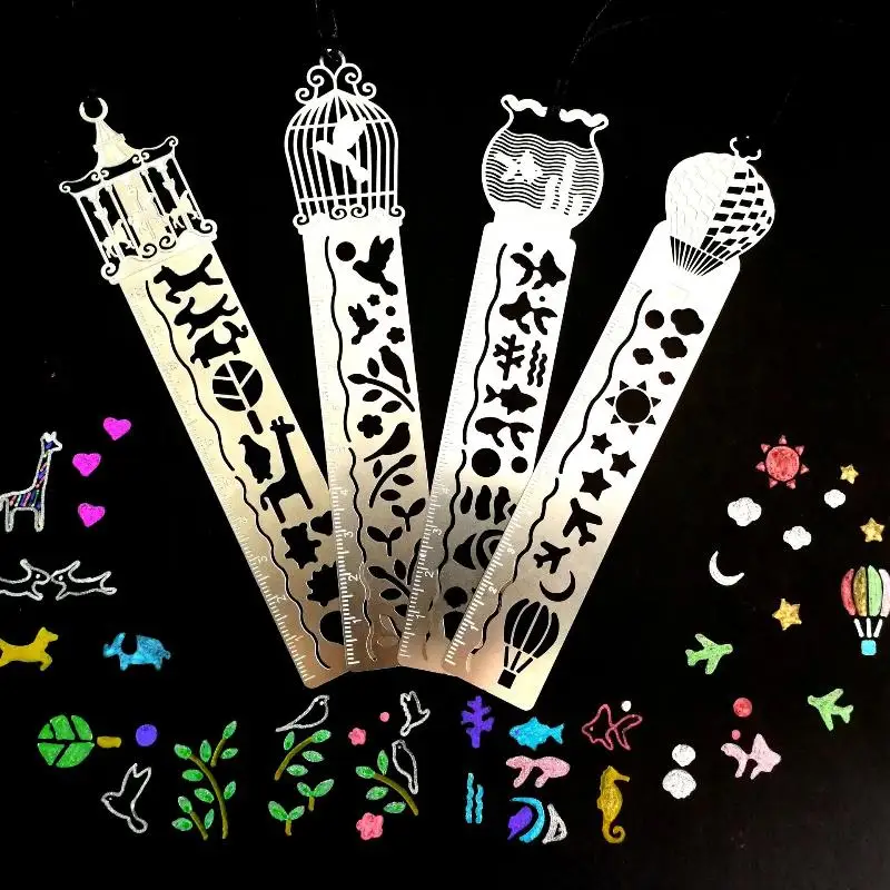 Hollow Metal Bookmark Ruler Animal Pattern Design Student Reading Marking Measurement Practical Gifts Stationery Supplies