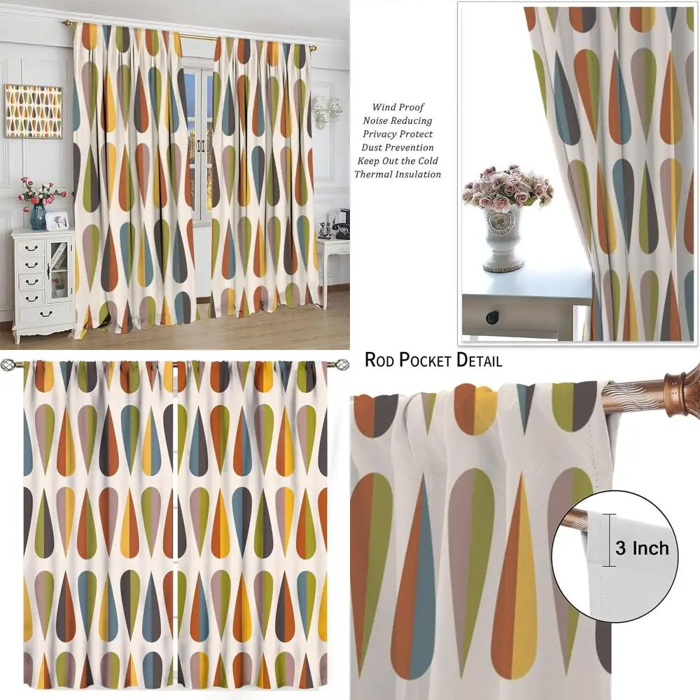 

Красочные абстрактные геометрические шторы с узором в виде капель, 84x84 дюйма, в современном стиле середины века, светонепроницаемые, для гостиной и спальни