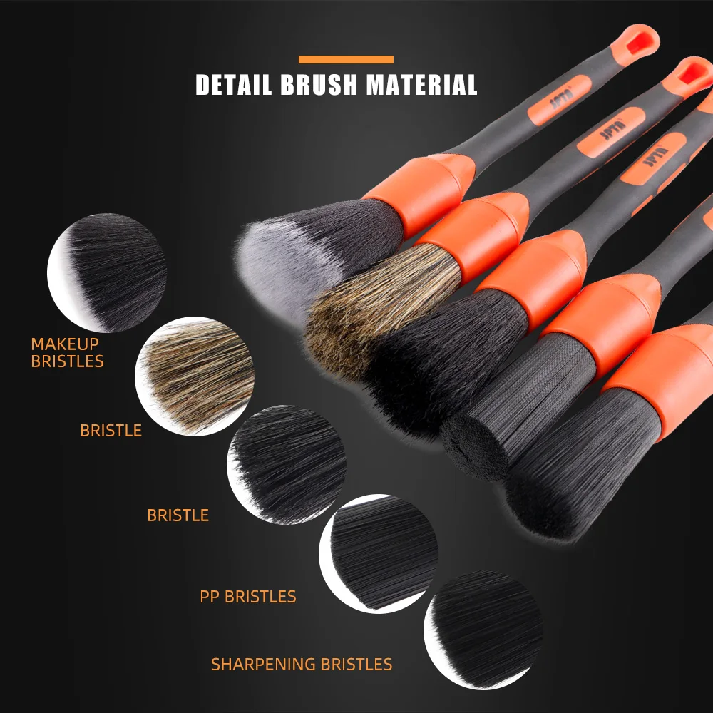 SPTA 5Pcs/Set Orange Black Mix Hair Car Detailing Brush For Dashboard Air Outlet Wheel Auto Interior & Exterior Cleaning