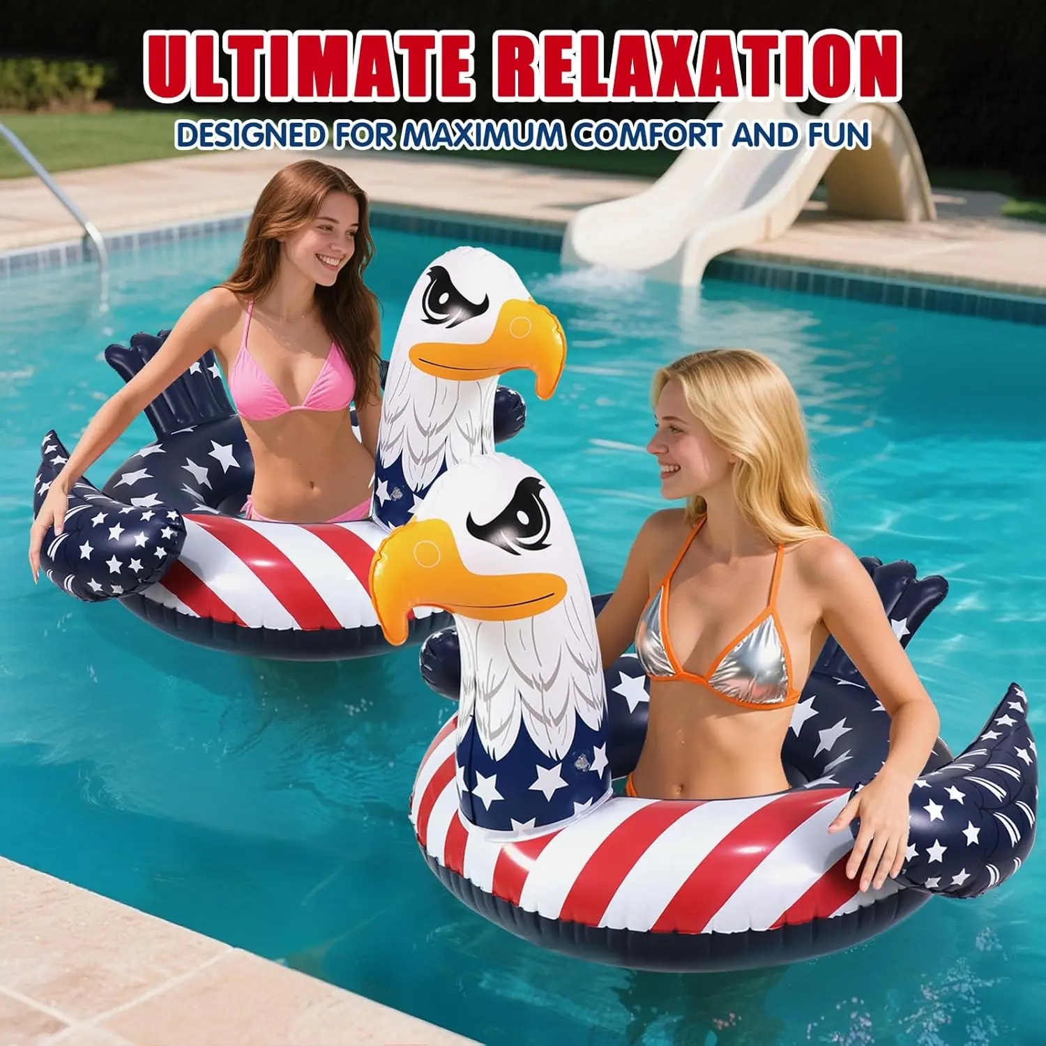 Flotadores inflables para piscina con águila, flotadores grandes del 4 de julio, anillos de tubo para natación, diseño de bandera americana, balsa flotante, playa divertida para lago