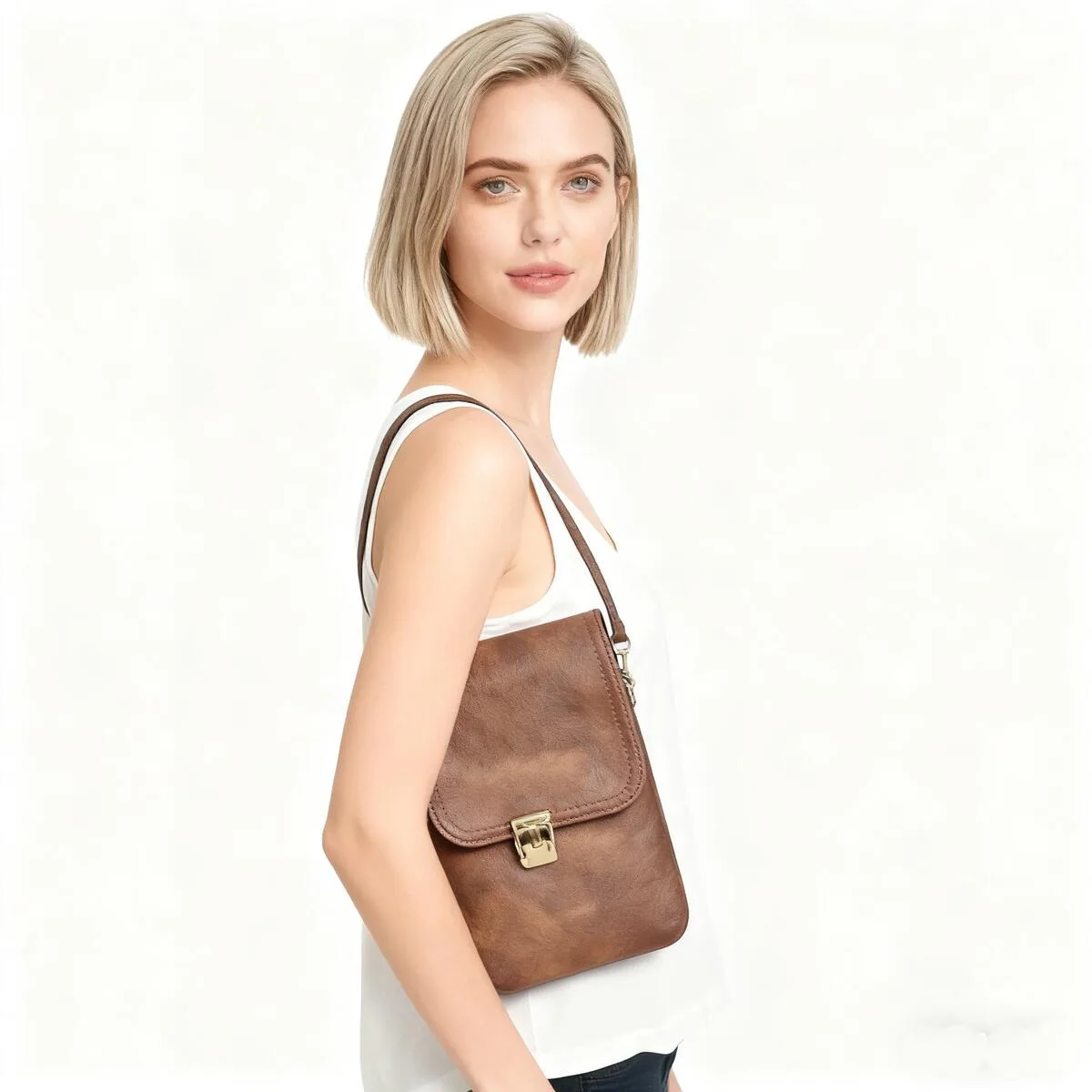 

Женская кожаная сумка через плечо в стиле ретро с компактным и практичным дизайном складной крышки.