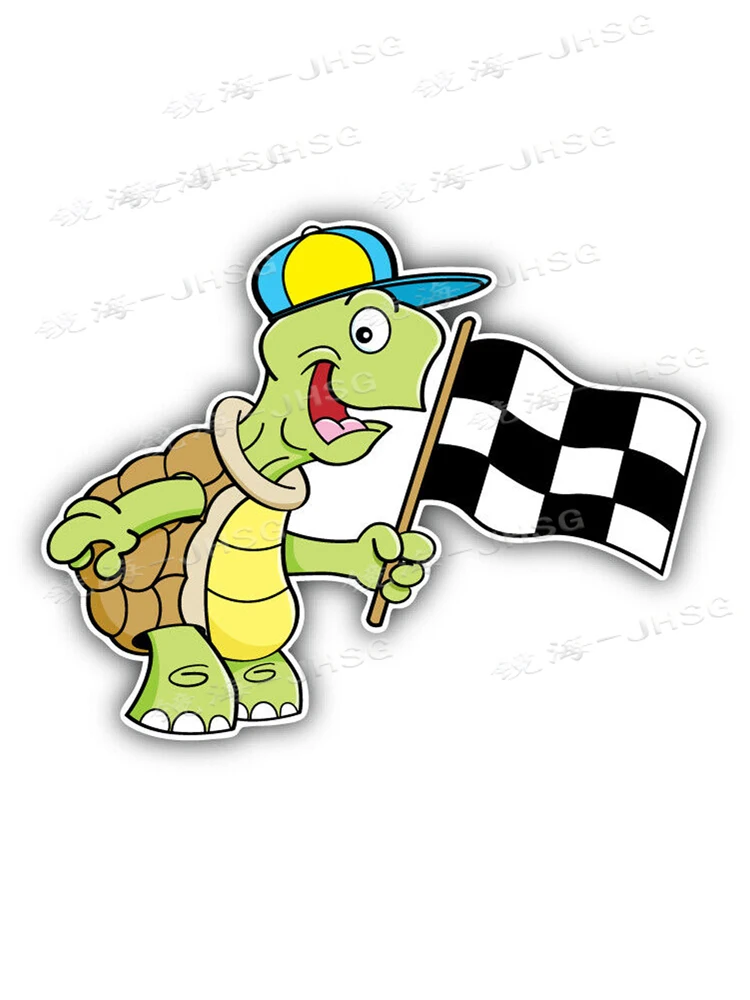 Turtle Checkered Flag Car Bumper Sticker Decal - Car Motorcycle Laptop External Decoration Accessories - Vinyl Decal