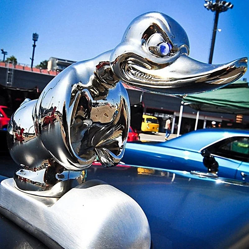 2 Piece 3D Chromed Angry Duck Hood Ornament, Resin Death Proof Duck Black Convoy Duck Hood Ornament Fun Front Hood Car Sticker