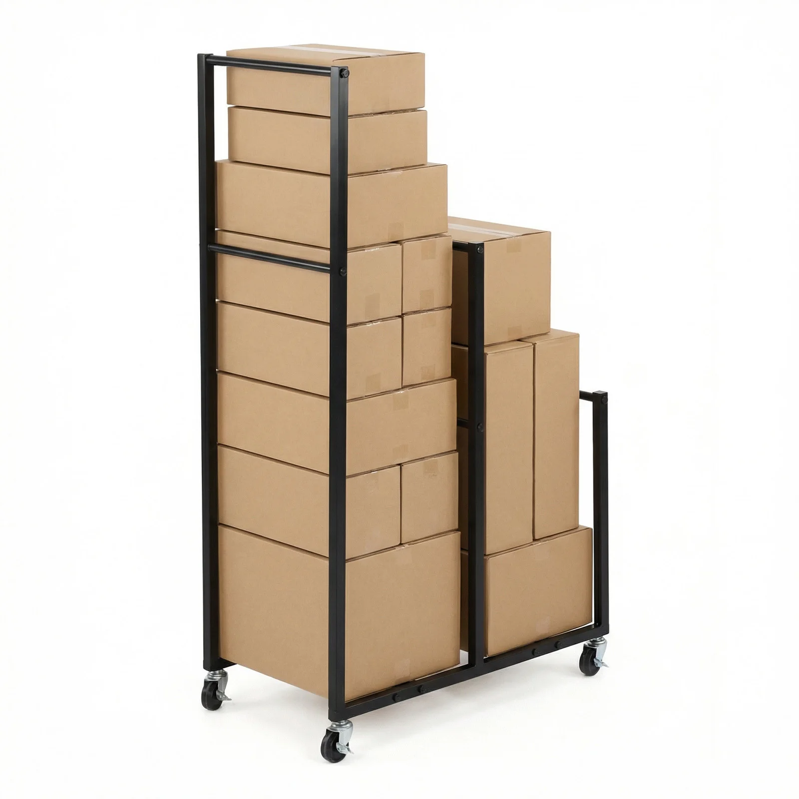 

Portable Cardboard Box Storage Rack with Wheels Portable Carton Cart 41x26x14inch for Garage Home Warehouse Hotel Furniture