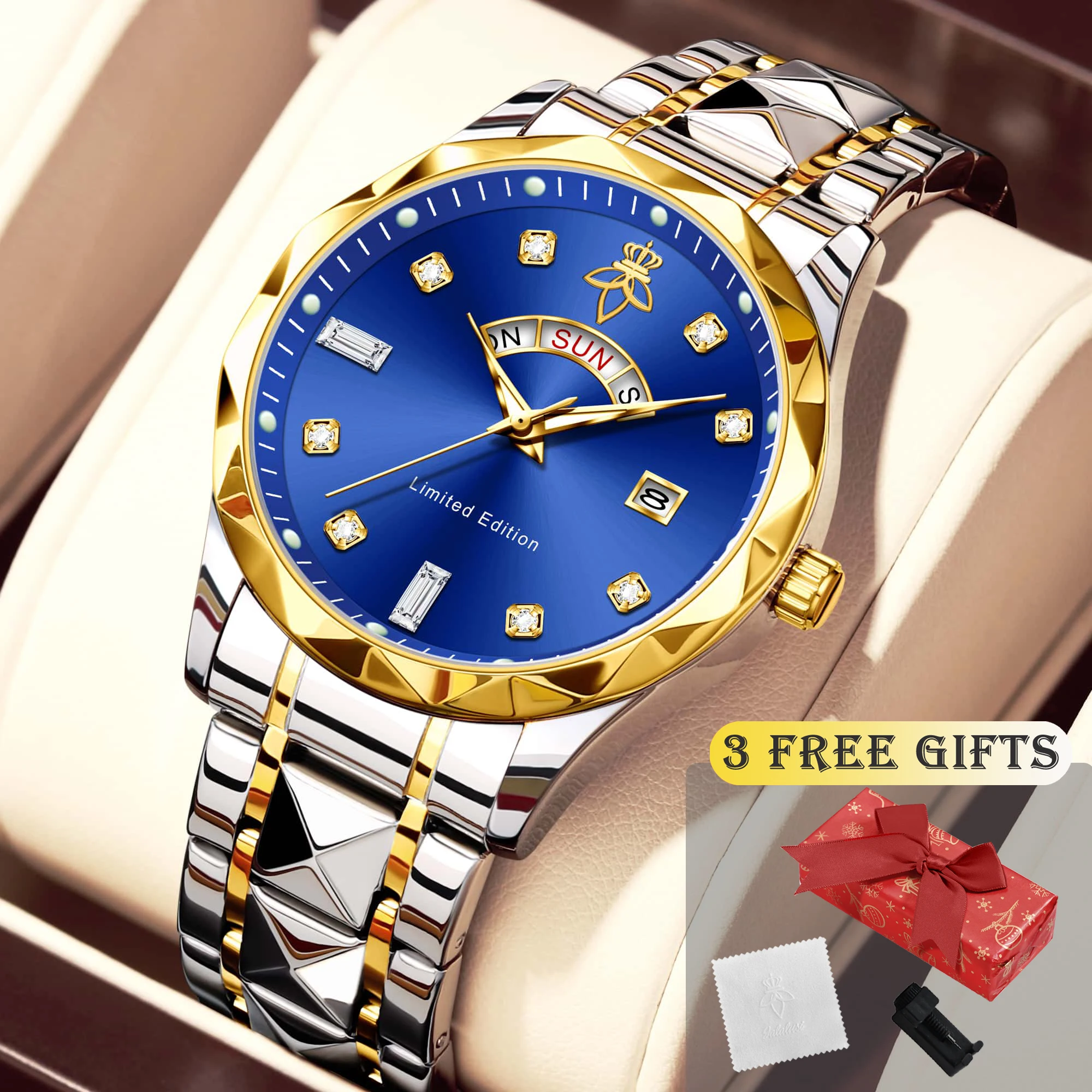 

YaLaLuSi Brand 1 Business-Style Dual Calendar Quartz Wristwatch Comes with an exquisite gift box, strap adjuster, and cloth