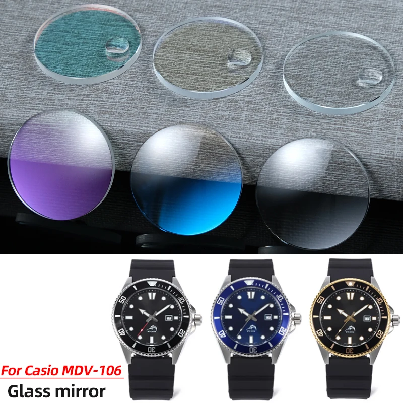 

Для Casio Swordfish MDV106 прозрачное минеральное сапфировое стекло, зеркало, детали для часов MDV-106, календарная лупа, окно, красный Bluetooth Light
