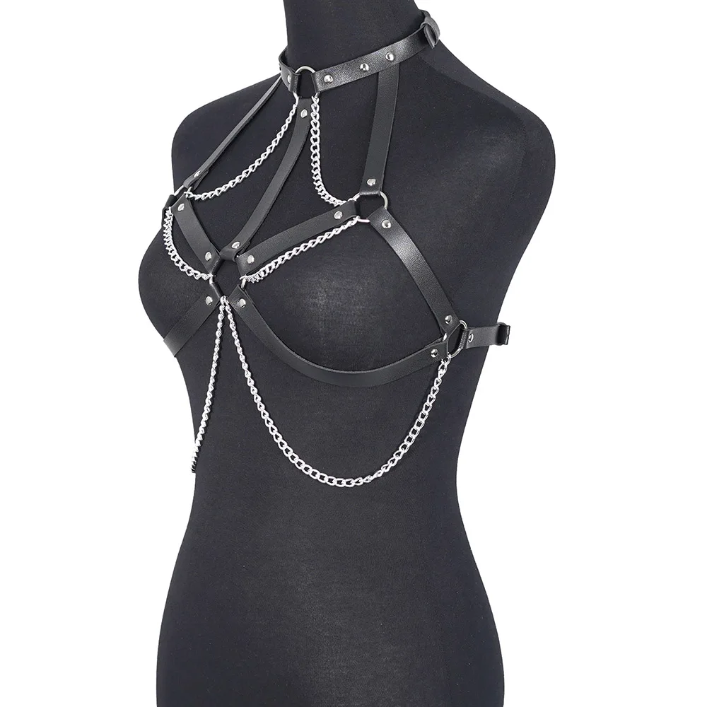 Women Sexy Body Chain Harness Belt Leather Lingerie Chest Harness Bondage Lingerie Gothic Fetish Clothing Festival Rave Outfit