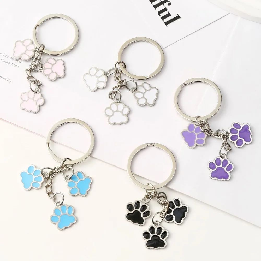 Kawaii Cat Dog Paw Key Ring Bag Ornaments Backpack Decor Footprints Enamel Key Chains Creative Cartoon Cute pendant Keychain