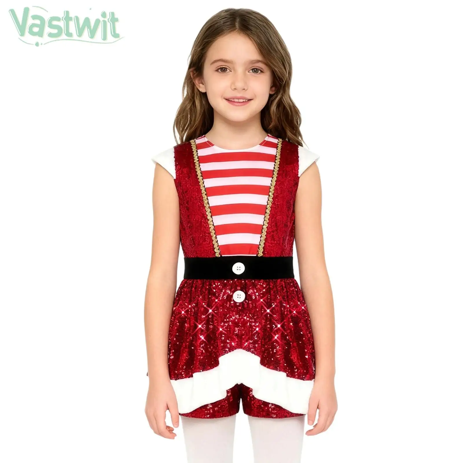 

Kids Girls Christmas Elf Santa Claus Cosplay Performance Costume Xmas New Year Party Carnival Festival Candy Cane Striped Dress