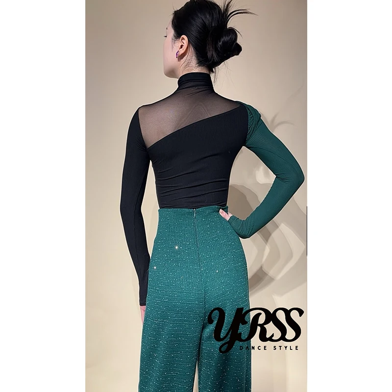 2025 Latin Ballroom Dans Tops Vrouwen Hoge Kraag Lange Mouwen Maillots Volwassen Rumba Wals Dans Kleding Club Dancewear BL 15766