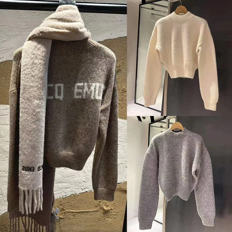 Sweater for Ladies 2024 New Autumn Letter Jacquard O-neck Loose Casual Slim Waist Long Sleeve Pullover
