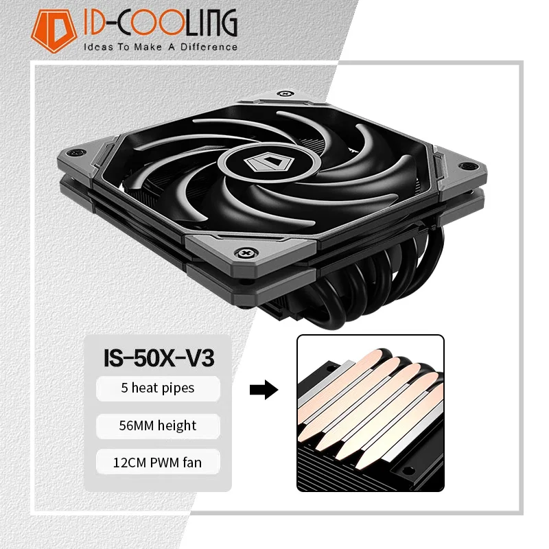 ID-COOLING IS-50X 5 Heat Pipes ITX Air Cooling CPU Processor Cooler 4Pin PWM 12015 Fan For Intel LGA 1700 1200 AM4 AM5 Radiator