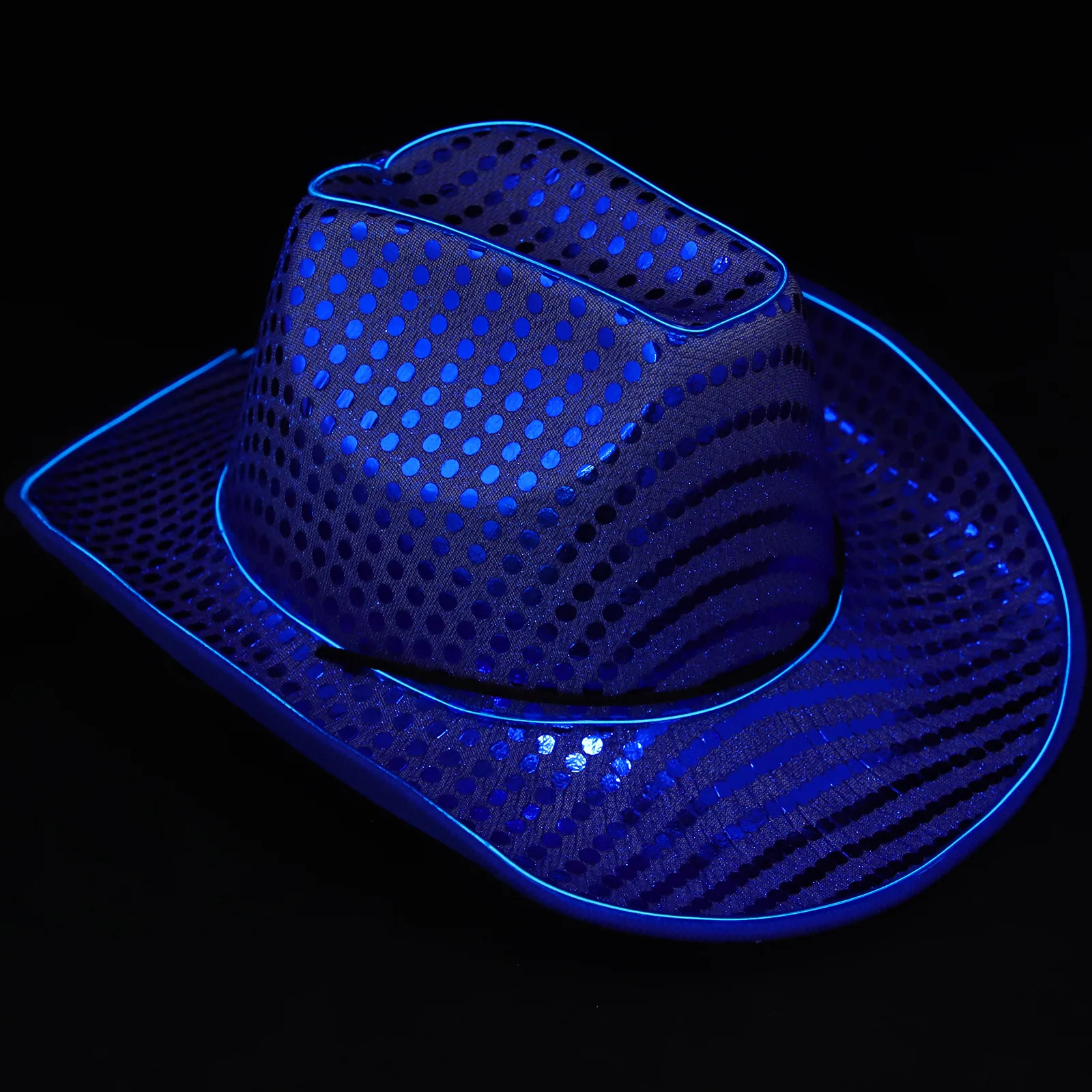 Sombrero de vaquera iluminado con lentejuelas y purpurina Led, sombrero de fiesta occidental para mujer, decoración de disfraz de Cosplay puesta en escena y Festival