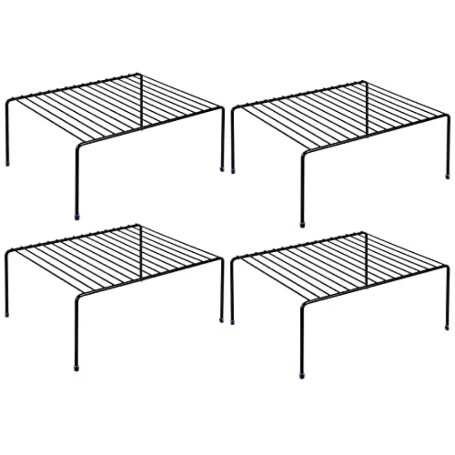 

Set of 4 Kitchen Storage Shelf Rack 13.1 x 10.2 Inch Plastic Feet Medium Steel Metal Rust Resistant Finish Cups Dishes Cabinet
