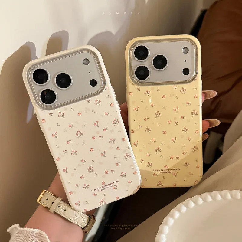 Summer Yellow Floral Pattern Double Layer Soft TPU Shockproof Anti-drop Anti-fingerprint Phone Case for iPhone 17 16 15 14 Pro M