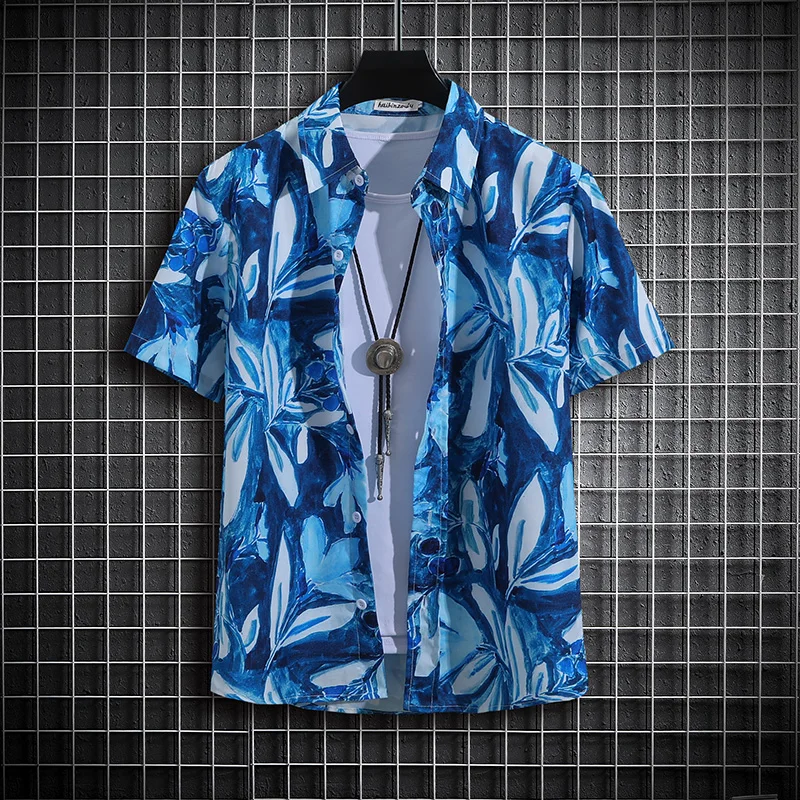 【14 colors】Men\'s Tropical Short Sleeve Printed Shirt  Unisex  Casual Tops