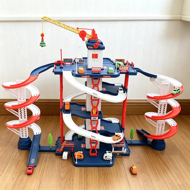 Large Rail City Multi-Layer DIY Parking Lot Building Set - Adventure Racing Track Slot Cars for Children Boys Gift