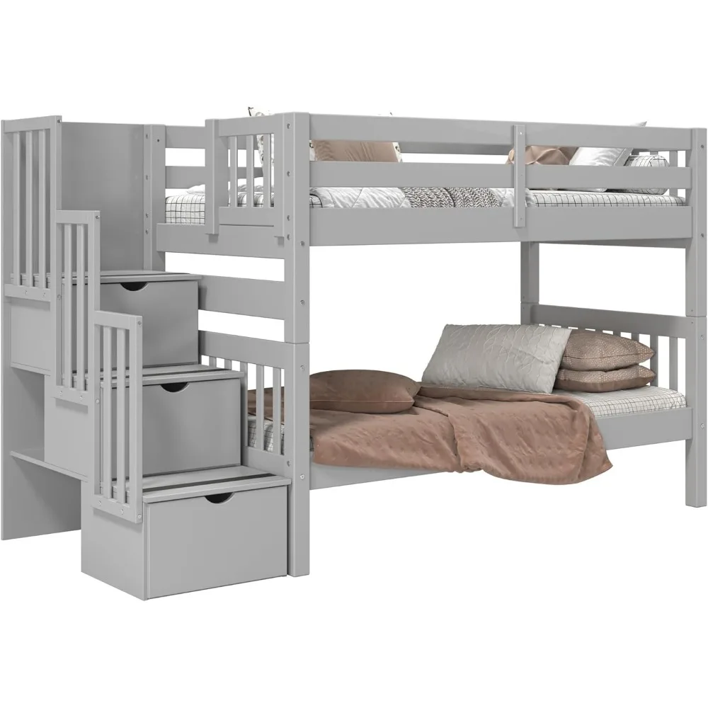 Treppen-Etagen betten Twin über Twin mit 3 Schubladen in den Stufen und 2 Schubladen unter dem Bett, keine Box spring erforderlich, Kinder bett Loft