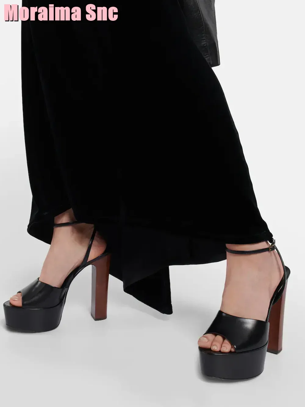Peep Toe Platform Patent Leather Sandals Block Chunky Heel Ankle Buckle Strap Sexy Women Shoes Summer Fashion Newest Silve Solid view 3