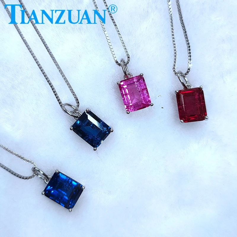 

Fashion Lab Grown Ruby and Sapphire Pendant 8x10mm Rectangle Ruby Sapphire 925 Silver Necklace Jewelry for Women Gifts