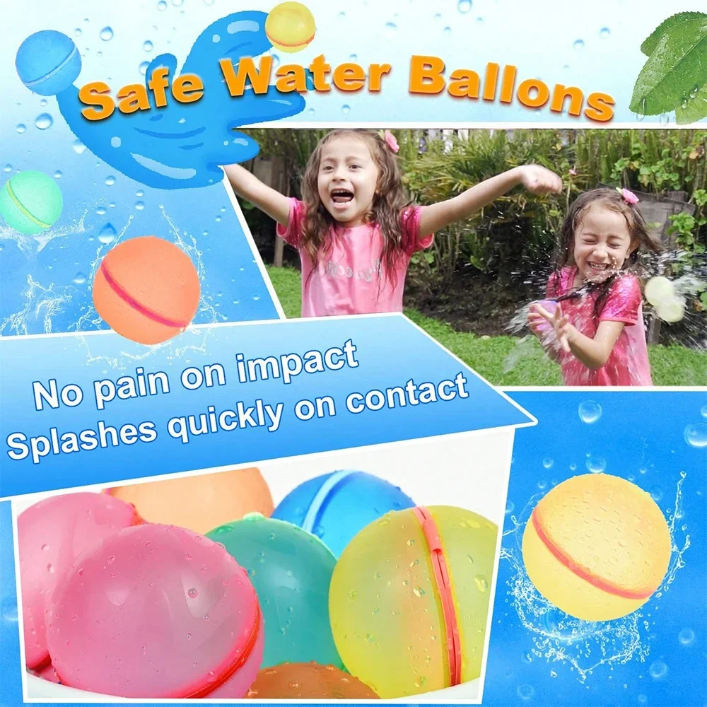 New Reusable Water Balloons Refillable Water Balloon Quick Fill Self Sealing Water Splash Balls for Kids Swimming Pool