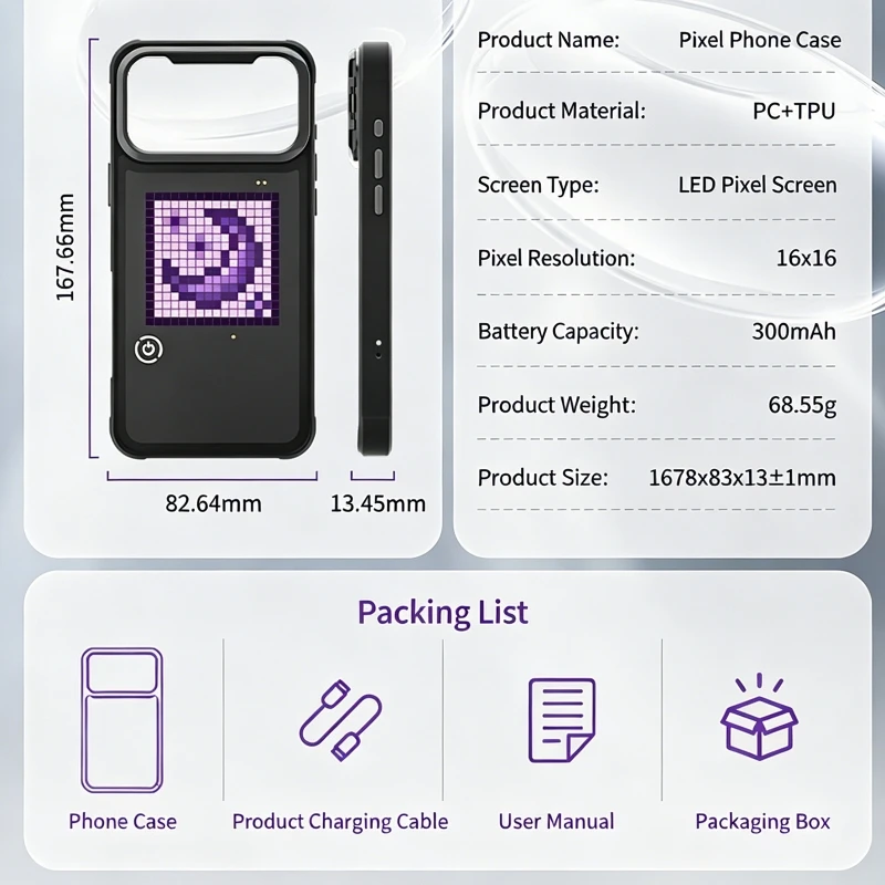 

DIY Phone Screen Case LED Pixel Smart Rhythm Custom Pattern & Dynamic Display Anti Drop Case Cover for iPhone 15 16 17 Pro Max
