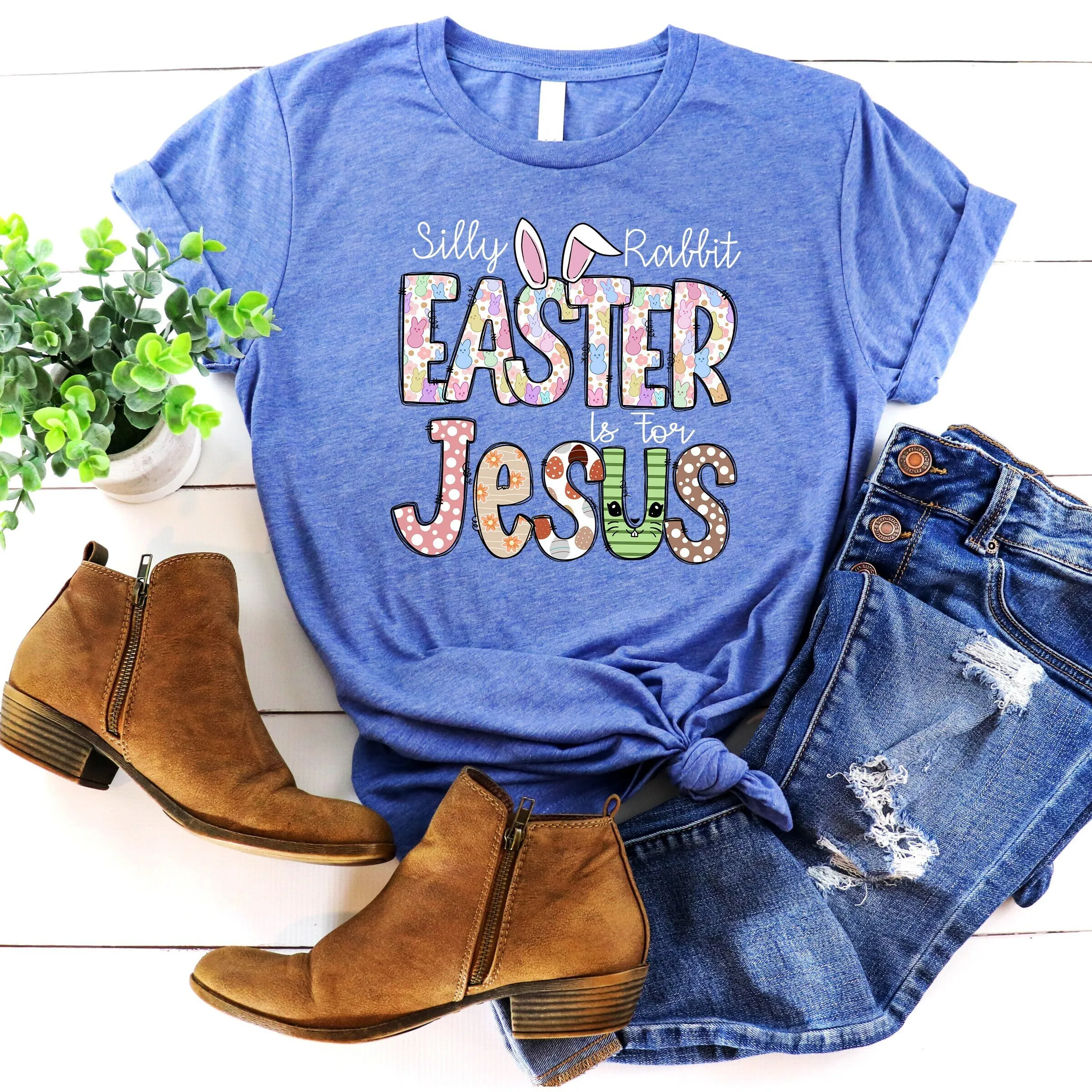 Funny Easter T Shirt Cute Bunny Happy Day Outfit Floral Christian Hello Spring