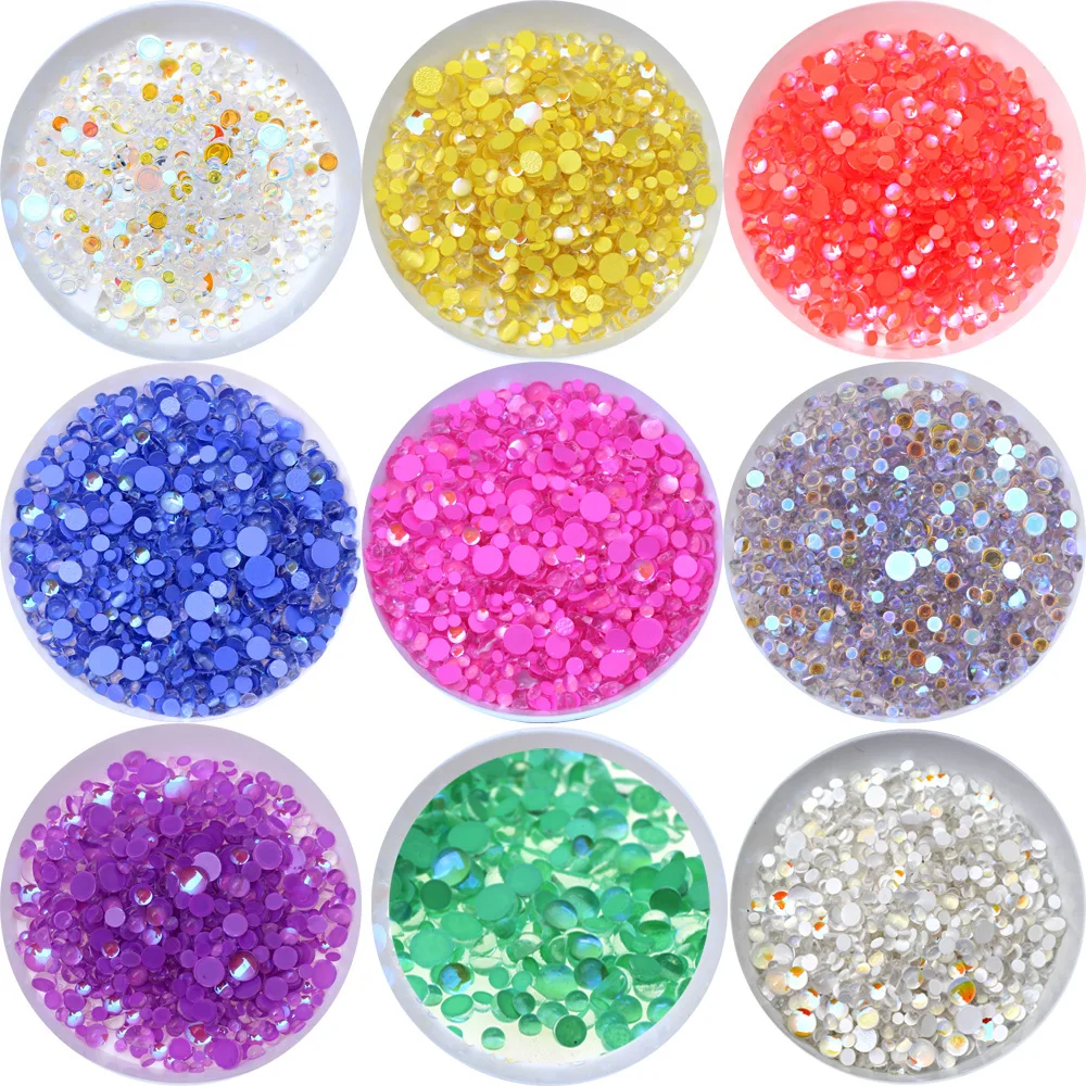 Nail Rhinestone Mermaid Crystal Glass Bead Iris Mixed Color Transparent Mini Bubble Size Round Flat Diamond DIY Accessories