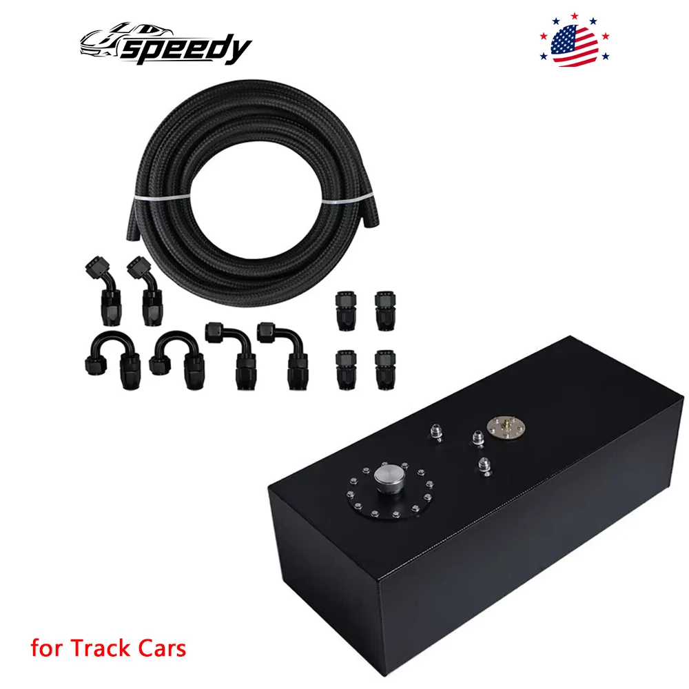 Tanque de combustible de 19 galones Tanque de gas de pila de combustible de carrera de aluminio con tapa y emisor de nivel 6AN negro para carreras callejeras para automóviles de pista