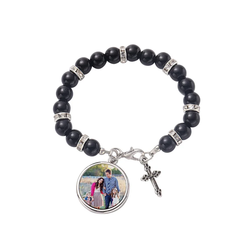 

Free shipping 50pcs/lot White/Black/Purple/Red Sublimation Blanks Rosary Bracelets With Cross For Custom Gifts