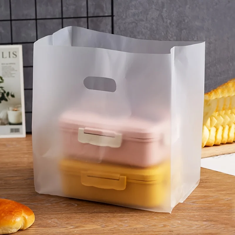 50pcs Transparent Plastic Gift Bags with Handles - Ideal for Salads, Cakes, Pizza, Bread, Desserts, Cookies, and Candy