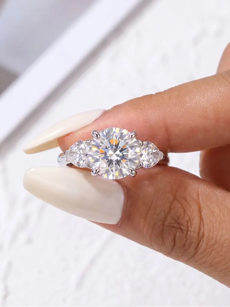 DWJ Mode 3CT Große Moissanit Diamant Ringe für Frauen Doppel Herz Zirkon 925 Sterling Silber Eternity Engagement Edlen Schmuck – Detail 2