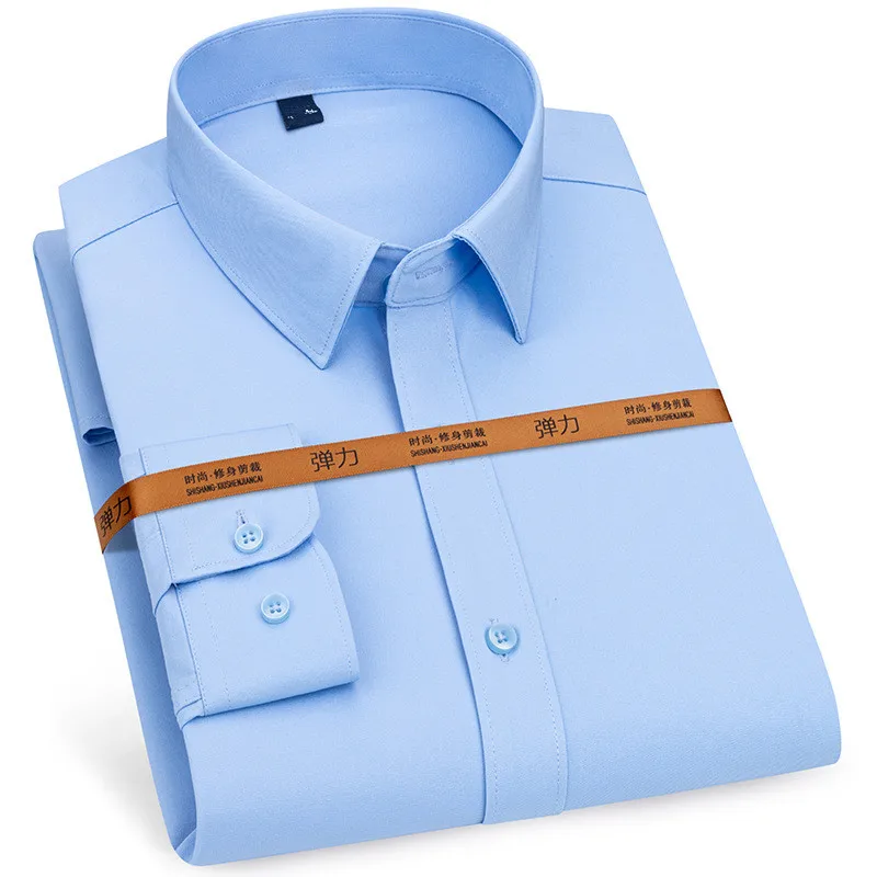 Herren-Hemd, langärmelig, frei bügeln, Business-Casual, Slim-Fit, einfarbig, gesellschaftlich, formell, Party, Hochzeit, Mann, Kleidung, Plus 8XL