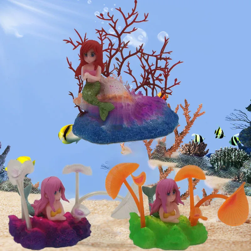 Mermaid Resin Figurines Aquarium Landscaping, Fluorescent Ornaments, Artificial Coral, Fish Tank Toys, Model Supplies, Home Deco