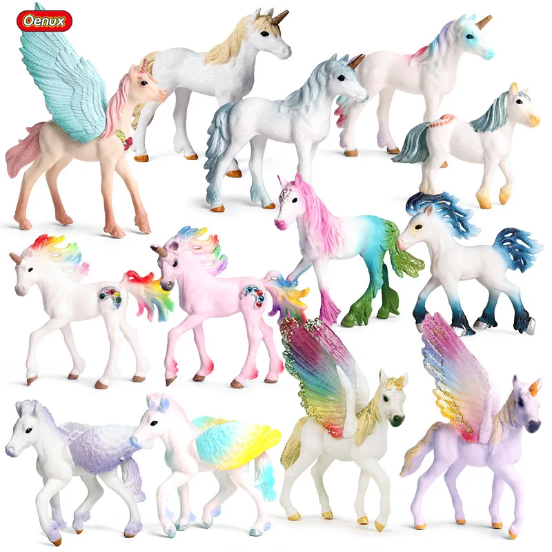 Original Genuine Fairy Tale Fly Wing Horse Elves Elf Mythical Rainbow Pegasus Action Figures Animal Model Kids Toy Gifts