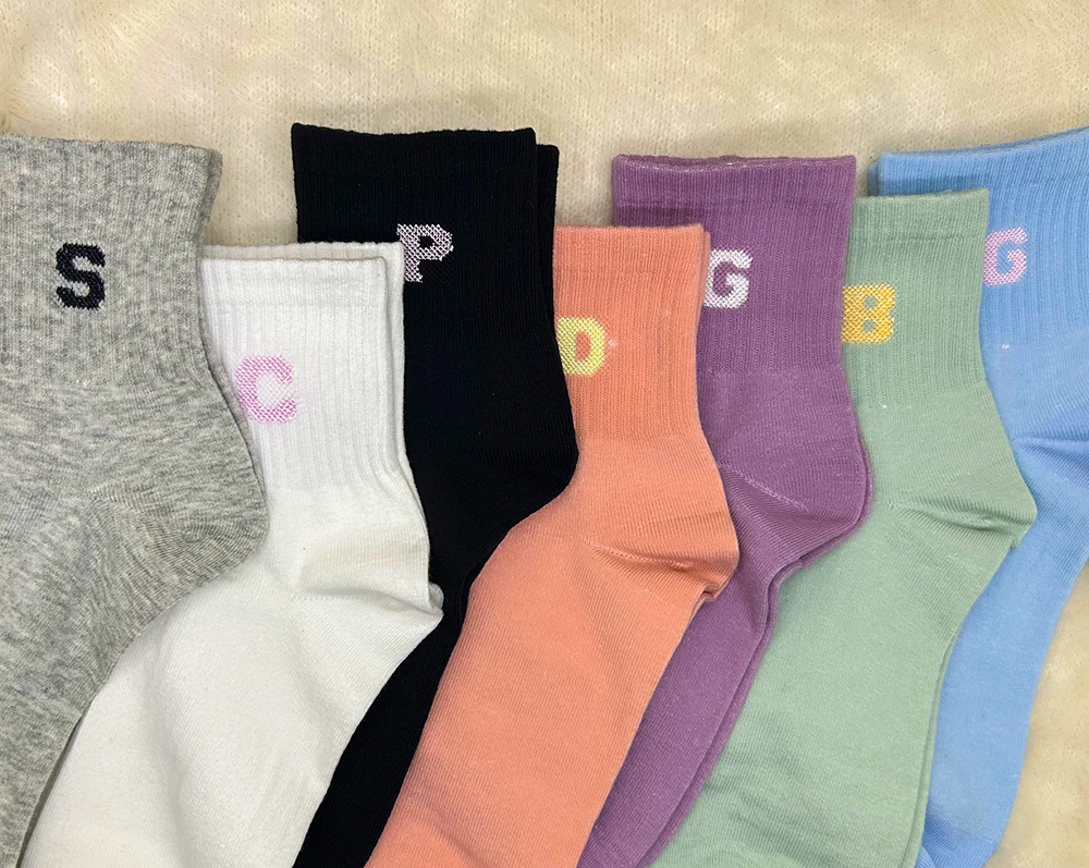 1/4 Pairs Woman Cotton Socks For Women Cotton Female Socks Set Woman Colorful Lady Socks Letter Printed Sock