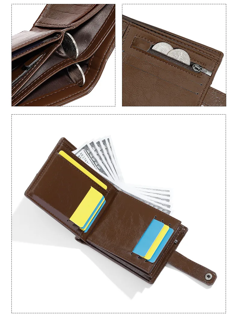 محفظة رجالية قصيرة ثنائية الطي PVC ريترو النمط الأوروبي والأمريكي فتحة بطاقة متعددة محفظة نسائية للعملات المعدنية الراقية مشبك المال الإحساس