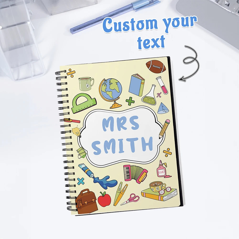 Custom Personalized,Spiral Notebook,Custom Text,Colorful School Supplies Pattern,Thank You Gift,Back To School,Daily Note Taking