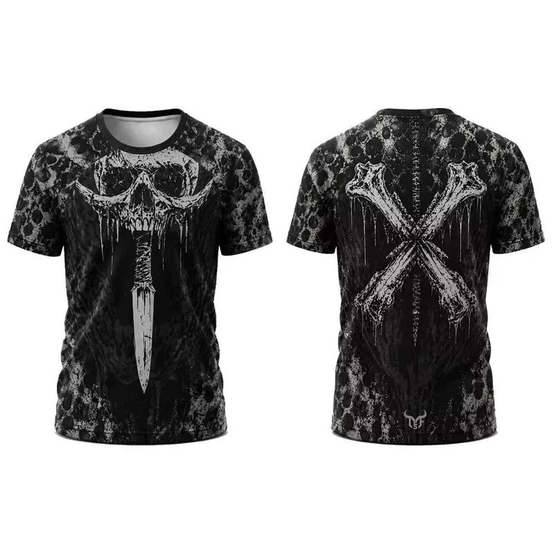 2026 Men Gothic Skull 3D Print T Shirt Harajuku Streetwear Punk Rock Tee Summer Short Sleeve Casual Hip Hop Round Neck Top