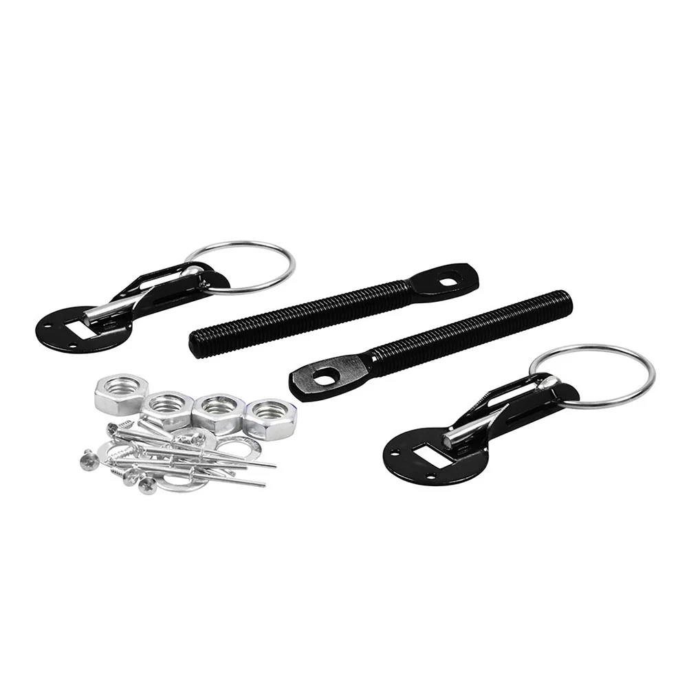 

Pulling Type Bonnet Lock Kit Aluminum Alloy Universal Engine Hood Lock Car Modification Supplies (Black)